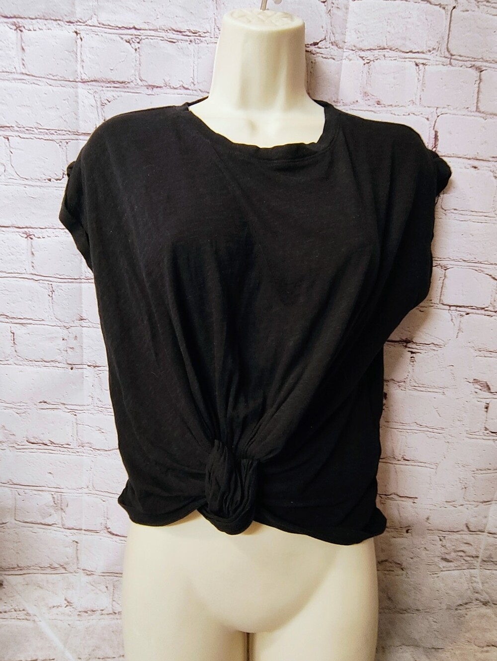 Frame Women's Black Crop Twist Tie Up Top XS Minimalist Capsule